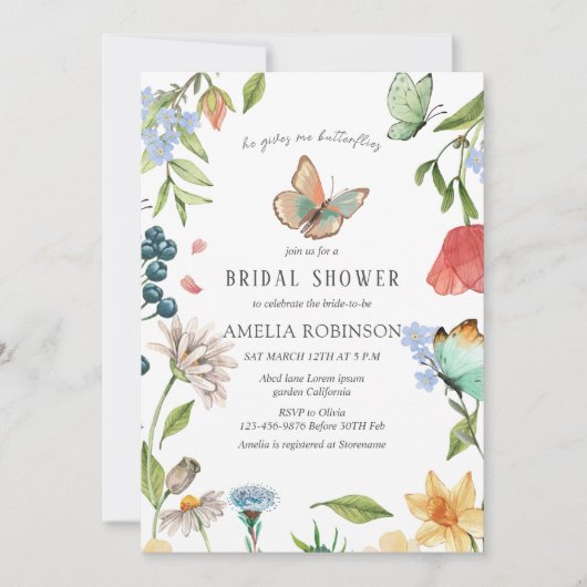 Hij geeft me vlinders Wildbloemen Vrijgezellenfees Kaart (Voorkant)