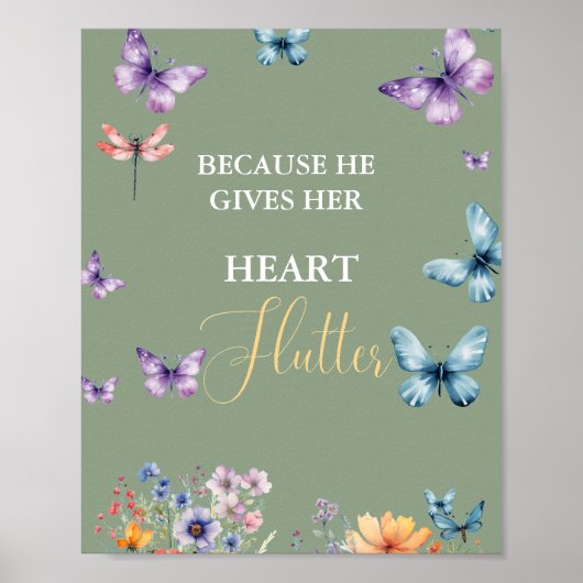 Hij geeft me vlinders Wildbloemen Vrijgezellenfees Poster (Voorkant)