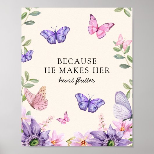 Hij geeft me vlinders Wildbloemen Vrijgezellenfees Poster (Voorkant)