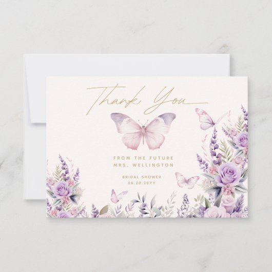 Hij Geeft Me Vlinders Wilde Bloemen Bruidsfeest Bedankkaart (Voorkant)