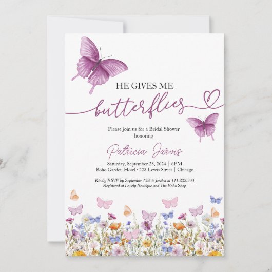 Hij geeft me vlinders Wildflower Vrijgezellenfeest Kaart (Voorkant)