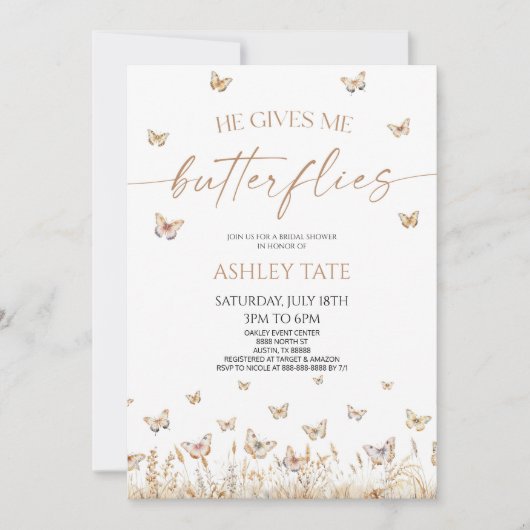 Hij geeft me vlinders Wildflower Vrijgezellenfeest Kaart (Voorkant)