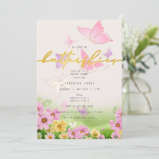 Hij geeft me vlinders Wildflower Vrijgezellenfeest Kaart (Staand voorkant)