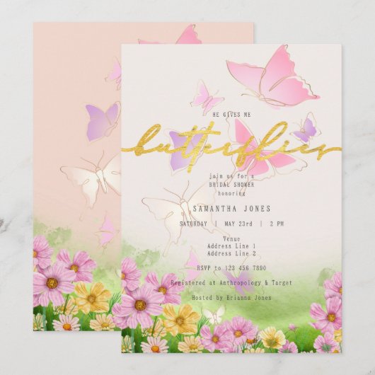 Hij geeft me vlinders Wildflower Vrijgezellenfeest Kaart (Voorkant / Achterkant)