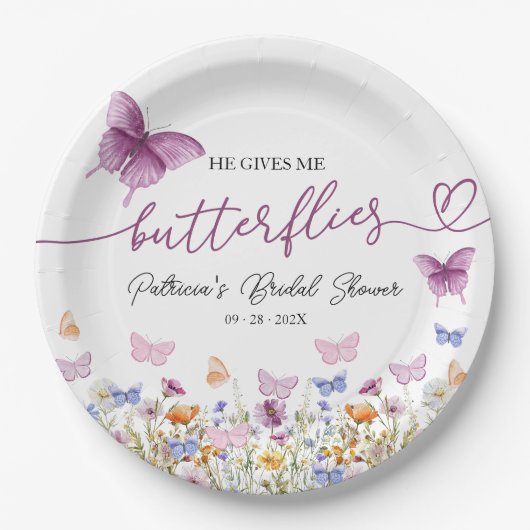 Hij geeft me vlinders Wildflower Vrijgezellenfeest Papieren Bordje (Voorkant)