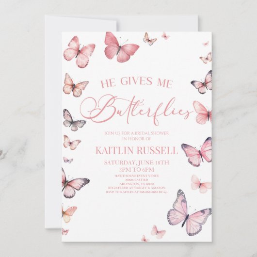 Hij geeft me vlinders zacht roze Vrijgezellenfeest Kaart (Voorkant)