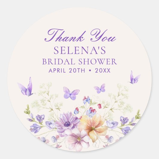 Hij Geeft Paarse Vlinders Dank Je Trouw Bruidsshow Ronde Sticker (Voorkant)