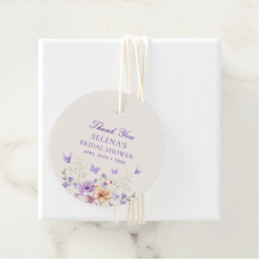 Hij geeft Paarse vlinders dank u bruids showe Bedankjes Labels (In situ)