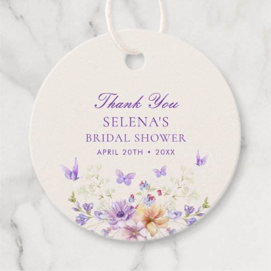 Hij geeft Paarse vlinders dank u bruids showe Bedankjes Labels (Voorkant)