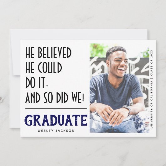 "Hij geloofde dat hij het kon doen" Foto Afstudere Aankondiging (Voorkant)