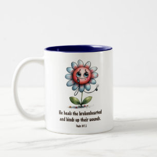 Hij geneest de gebroken Christelijke Schrift Tweekleurige Koffiemok