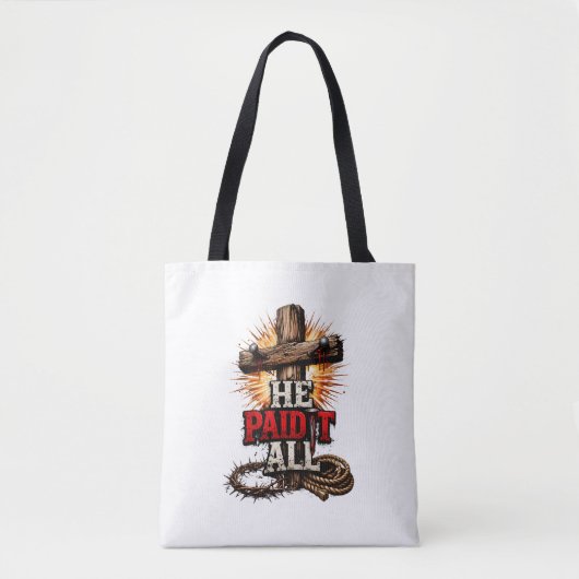 Hij heeft alles betaald – Cross & Nail Christelijk Tote Bag (Voorkant)