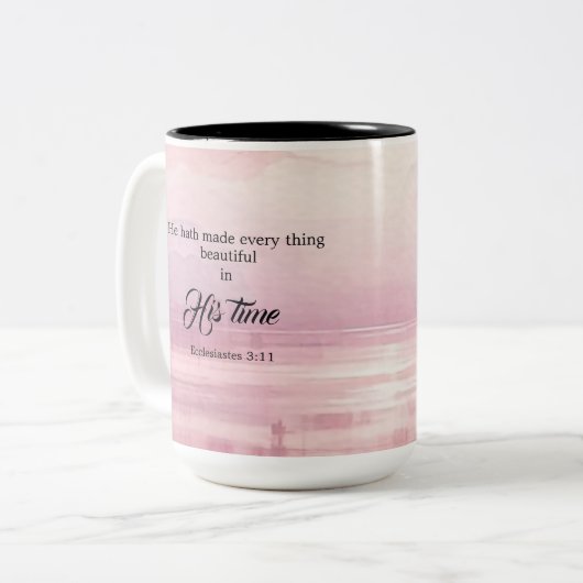 Hij heeft alles mooi gemaakt Waterverf zonsonderga Tweekleurige Koffiemok (Voorkant links)