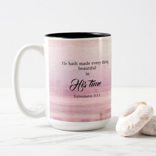 Hij heeft alles mooi gemaakt Waterverf zonsonderga Tweekleurige Koffiemok (Met donut)