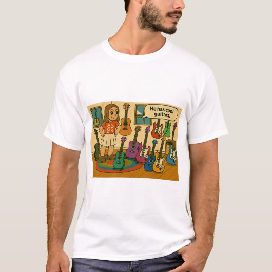 Hij heeft coole gitaren t-shirt (Voorkant)