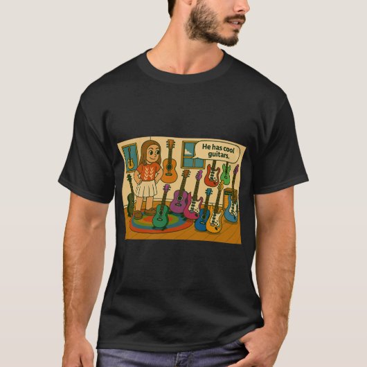 Hij heeft coole gitaren t-shirt (Voorkant)