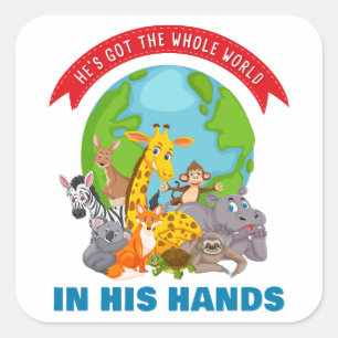 Hij heeft de hele wereld in zijn handen - Faith Ki Vierkante Sticker