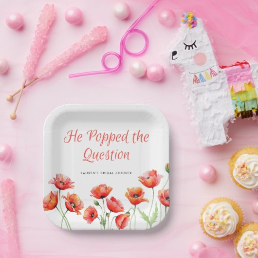 Hij Heeft de Vraag Gesteld Klaproos Bruidsfeest Papieren Bordje (Feest)