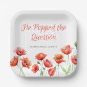 Hij Heeft de Vraag Gesteld Klaproos Bruidsfeest Papieren Bordje (Voorkant)