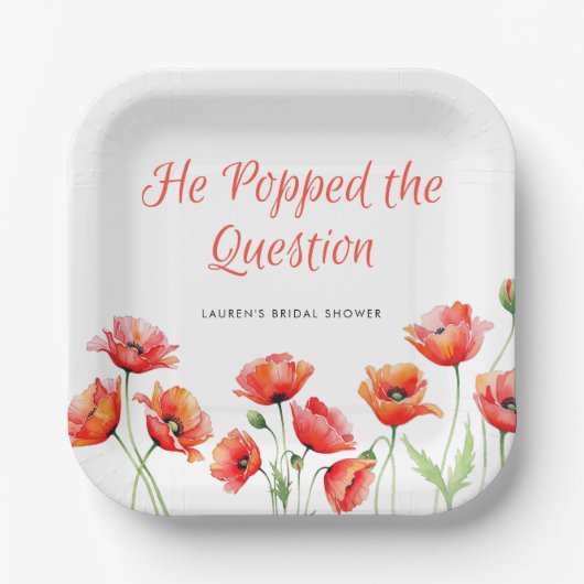 Hij Heeft de Vraag Gesteld Klaproos Bruidsfeest Papieren Bordje (Voorkant)