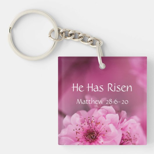 Hij heeft een Bijbelverse gerezen met roze paarse  Sleutelhanger (Voorkant)