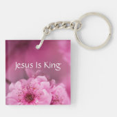 Hij heeft een Bijbelverse gerezen met roze paarse  Sleutelhanger (Achterkant)