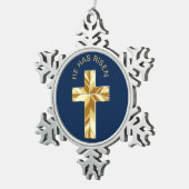 Hij heeft een blauw, religieus Golden Cross gewonn Tin Sneeuwvlok Ornament (Rechts)