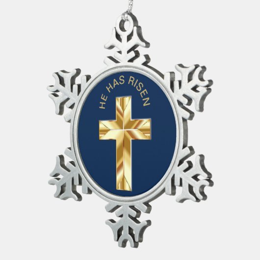 Hij heeft een blauw, religieus Golden Cross gewonn Tin Sneeuwvlok Ornament (Rechts)