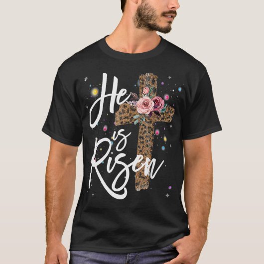 Hij heeft een paasdag Shirt van Jezus Cross Leopar (Voorkant)