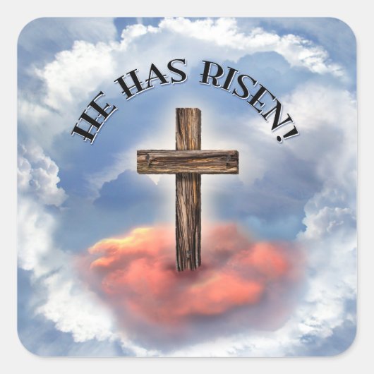 Hij heeft een ruig kruis met wolken. vierkante sticker (Voorkant)