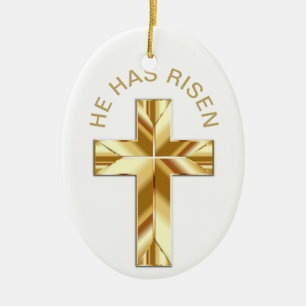 Hij heeft een witte Religieus Golden Cross Pasen v Keramisch Ornament