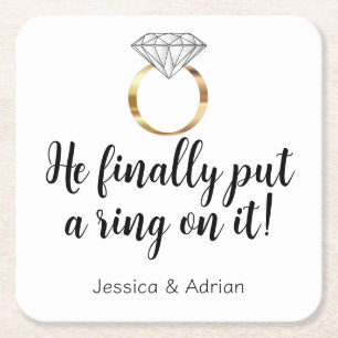 Hij heeft er eindelijk een ring om gedaan Diamante Kartonnen Onderzetters