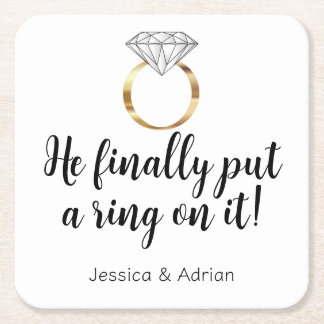Hij heeft er eindelijk een ring om gedaan Diamante Kartonnen Onderzetters