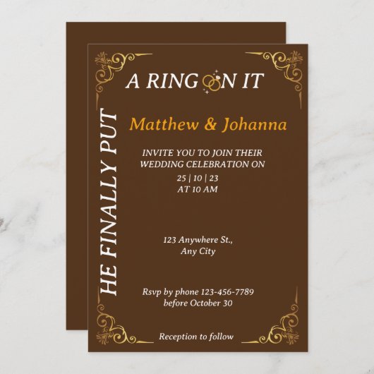 Hij heeft er eindelijk een ring omheen gedaan kaart (Voorkant / Achterkant)