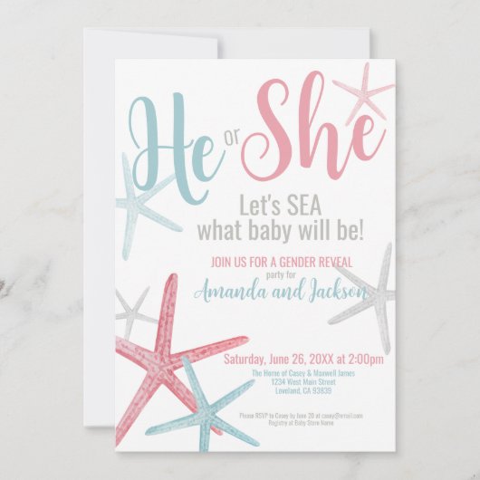 Hij heeft haar Pink Blue Summer Gender Reveal gege Kaart (Voorkant)