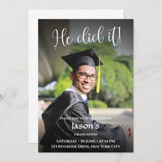 Hij heeft het gedaan! Black Gradient Photo-Afstude Kaart (Voorkant / Achterkant)