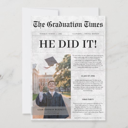 Hij heeft het gedaan | Budget Afstuderen krantenfo Kaart (Voorkant)