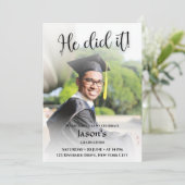 Hij heeft het gedaan! White Gradient Photo-Afstude Kaart (Staand voorkant)