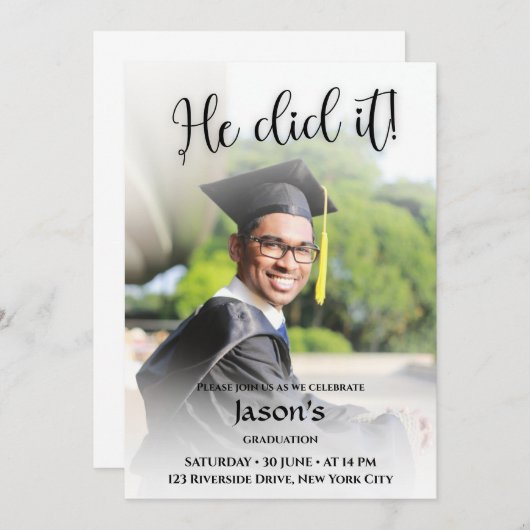 Hij heeft het gedaan! White Gradient Photo-Afstude Kaart (Voorkant / Achterkant)