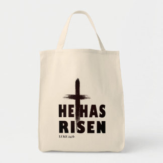 Hij heeft het kruis opgestaan tote bag
