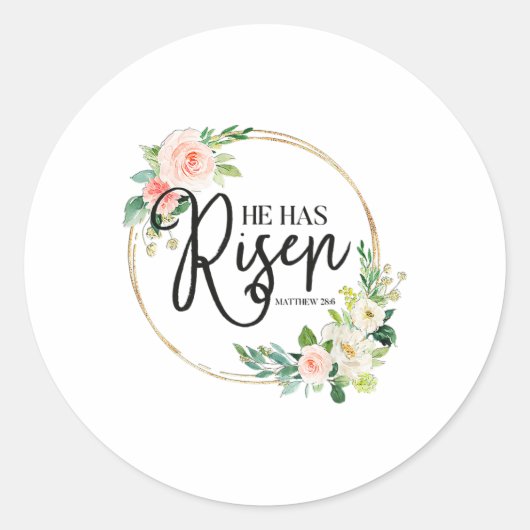 Hij heeft Matthew 286 Flora Christelijk Pasen Ronde Sticker (Voorkant)
