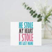 Hij heeft mijn hart gestolen (in blauw en roze) briefkaart (Staand voorkant)