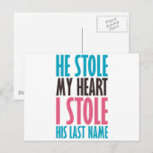 Hij heeft mijn hart gestolen (in blauw en roze) briefkaart (Voorkant / Achterkant)
