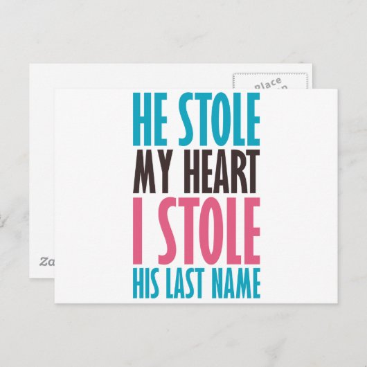 Hij heeft mijn hart gestolen (in blauw en roze) briefkaart (Voorkant / Achterkant)