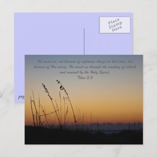 Hij heeft ons gered, niet vanwege de juiste dingen briefkaart (Voorkant / Achterkant)