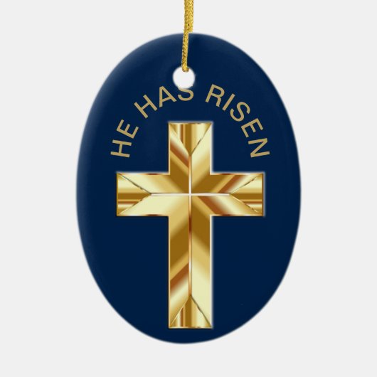 Hij heeft Religieuze Golden Cross Pasen gewonnen Keramisch Ornament (Voorkant)