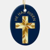 Hij heeft Religieuze Golden Cross Pasen gewonnen Keramisch Ornament (Achterkant)