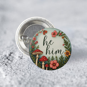 Hij/hem Cottagecore Voornaamwoord LGBTQ Speld Ronde Button 3,2 Cm