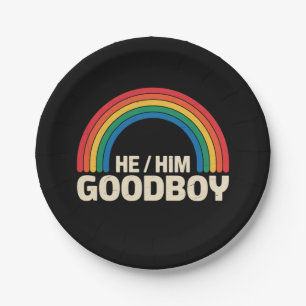 Hij Hem Goede Jongen Regenboog LGBTQ Gay Pride Bon Papieren Bordje