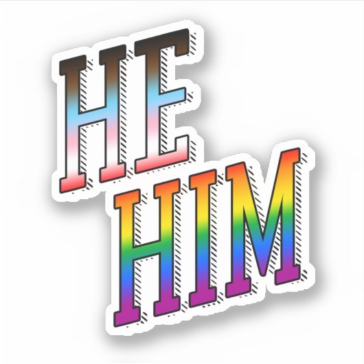 Hij/hem Progress Pride Sticker (Voorkant)